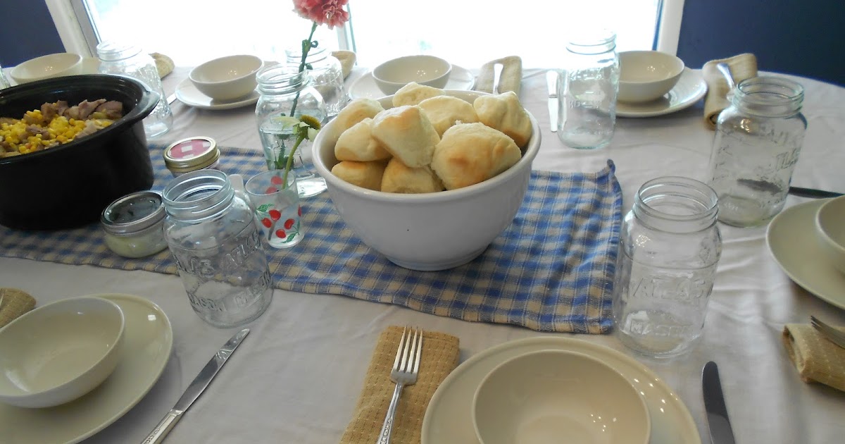 The American Homemaker Old Fashioned Family Dinner Tablescape w/Roll