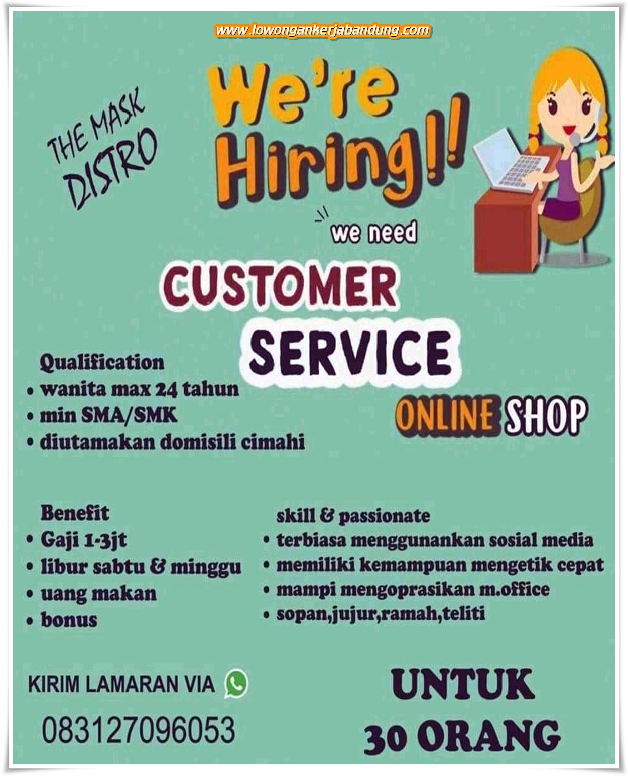 Lowongan Kerja Customer Service Online Shop The Mask Distro - Loker