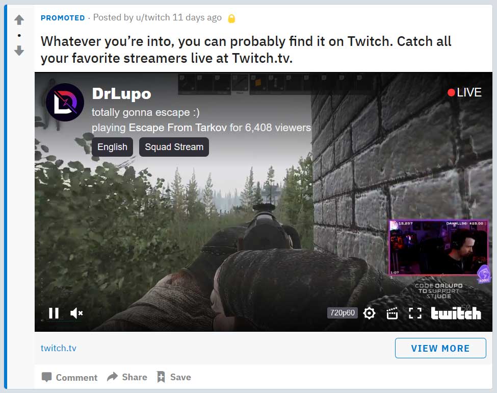 Twitch Buying reddit ads to promote streamers
