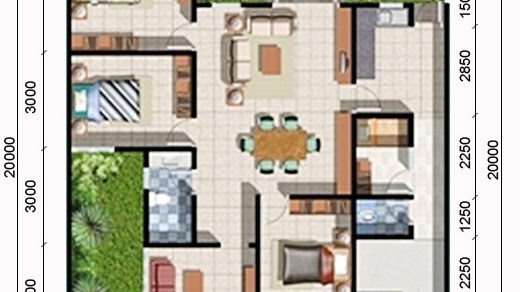 Lingkar Warna Denah Rumah Minimalis Ukuran 12x20 Meter 4 Kamar