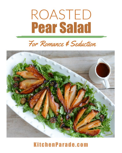 Roasted Pear Salad ♥ KitchenParade.com, pears roasted then steeped in a wine and butter sauce and served on salad greens with toasted goat cheese. An elegant salad worthy of a special occasion.
