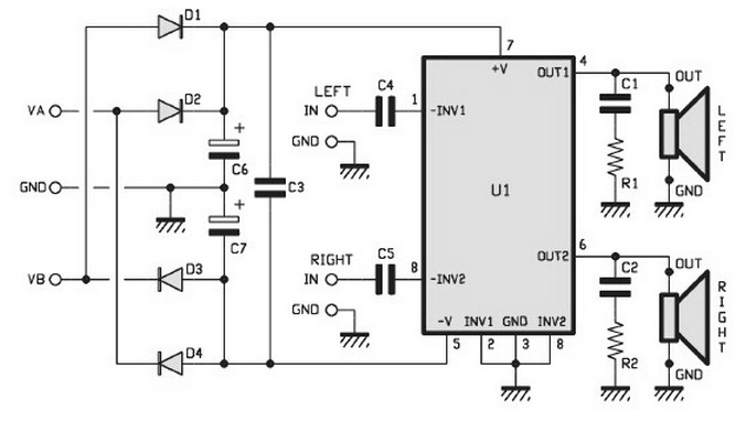 Wiring Schematic Diagram: 2x15w stereo power amplifier circuits based