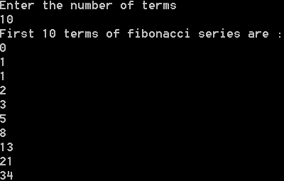 Fibonacci Series in C using For Loop