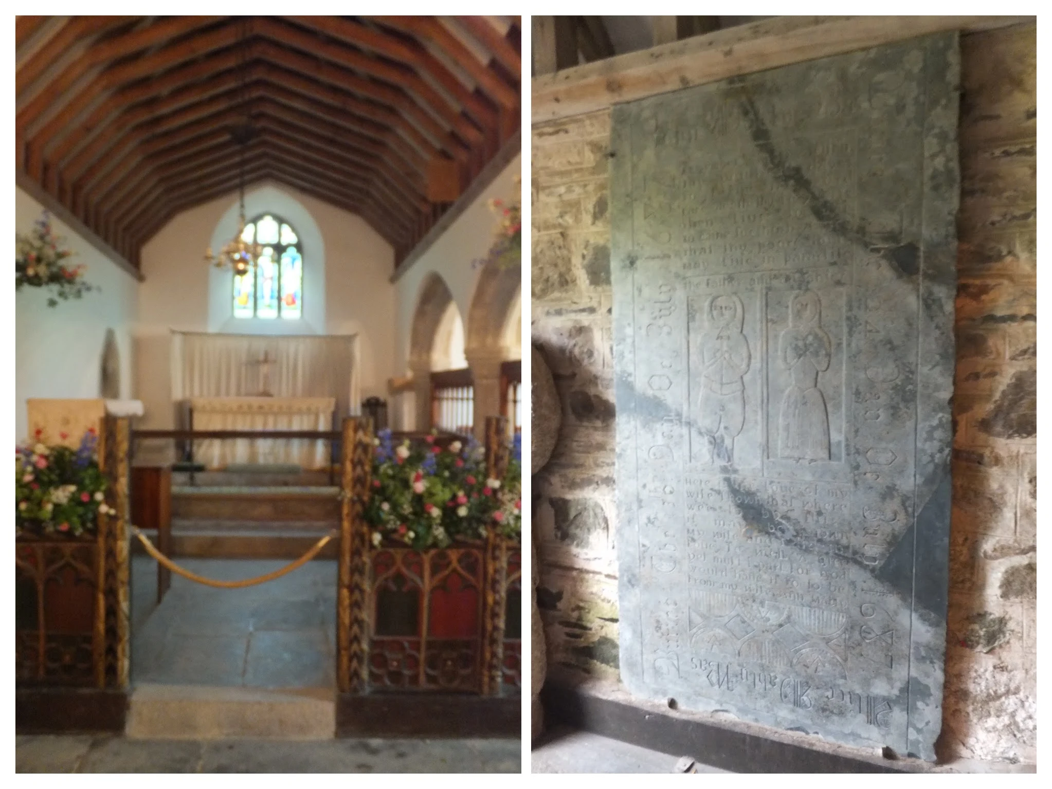 On the left is the church interior, on the right is the Mably memorial