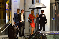 Paris Hilton leavs her CAnnes hotel with boyfriend