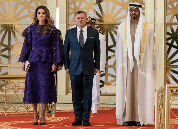 Queen Rania wore Diamondogs Tilda dress, Queen Rania wore Bambah Purple Lace dress and carried Louis Vuitton Chain bag