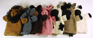 hand knit hand puppets toy animals farm lion elephant bear pig cow horse sheep