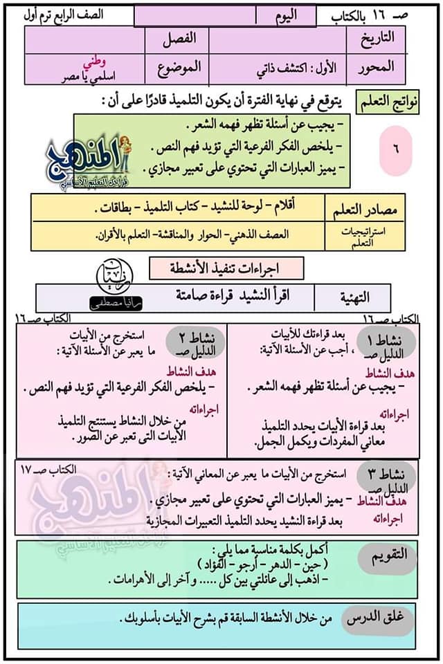 نموذج تحضير لغة عربية الصف الرابع الابتدائي الفصل الدراسي الأول ٢٠٢٢ 6