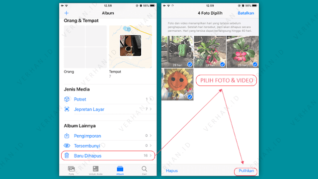 pilih foto dan video yang terhapus