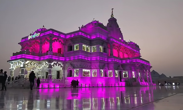 Prem Mandir Vrindavan changing light Night View image