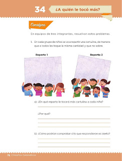 Apoyo Primaria Desafíos matemáticos 3ro. Grado Bloque III Lección 34 ¿A quién le tocó más?