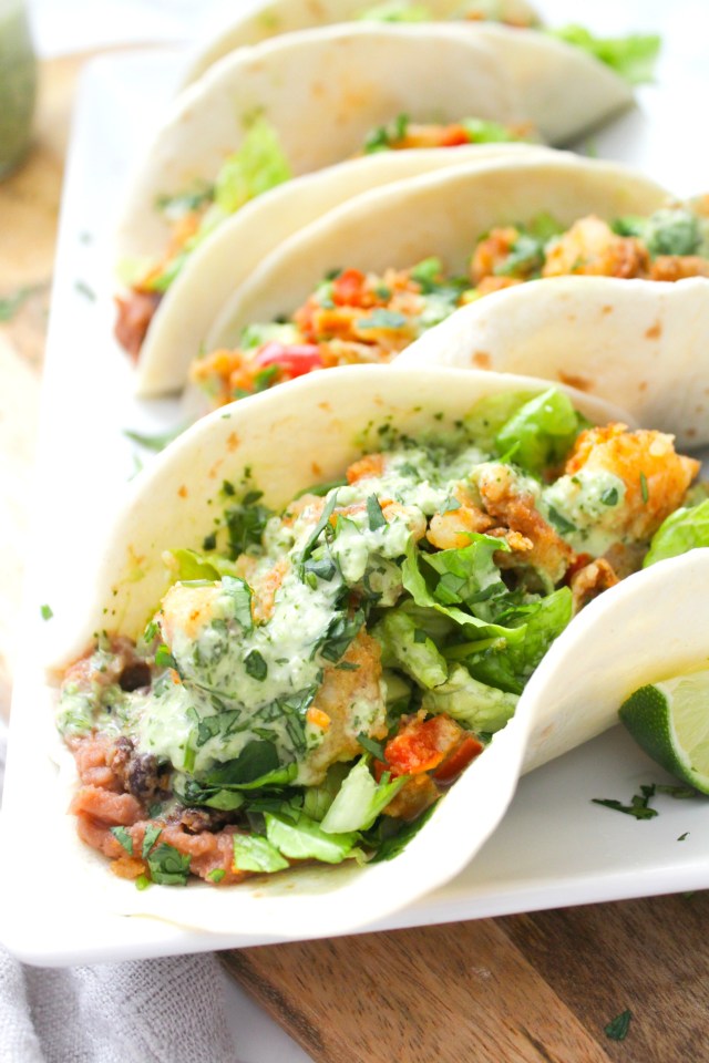 CRISPY VEGAN POTATO TACOS WITH JALAPEÑO CILANTRO SAUCE CRAVING RECIPE