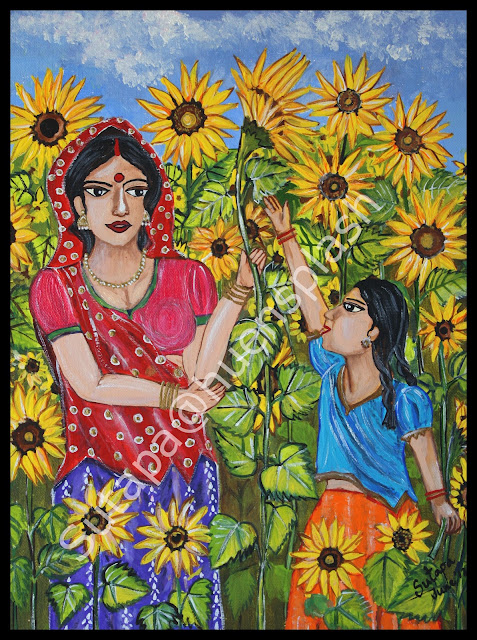 Trish McFerran Tree in Sunflower Field Encaustic Art main image 0