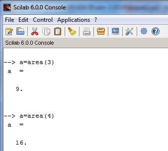 Area of a square using scilab