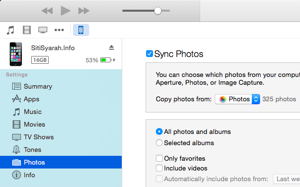 sync photo itunes