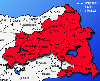 Doğu Anadolu Bölgesi İlleri ve Haritası - Laf Sözlük