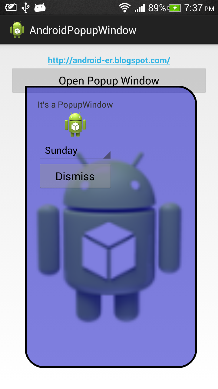 Androider Interactive resizable PopupWindow