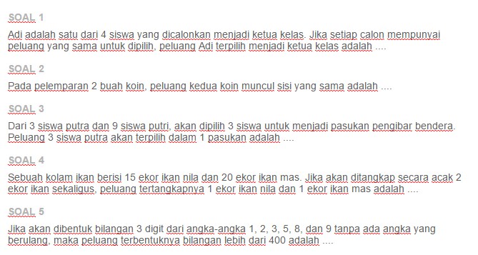 Contoh Soal Peluang Komplemen Suatu Kejadian
