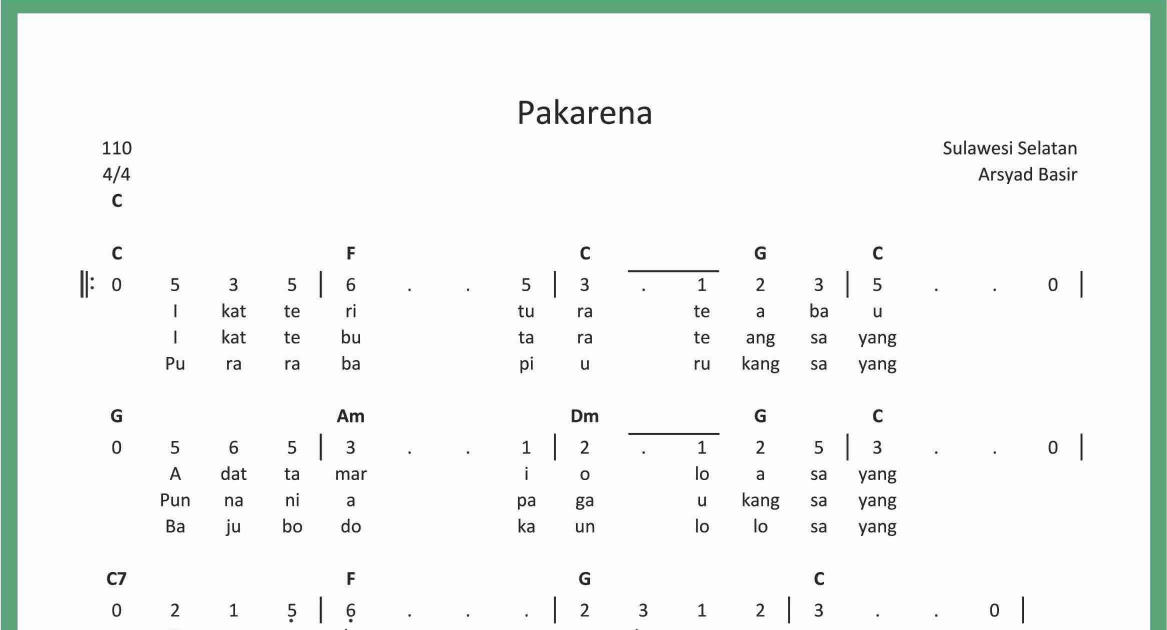 Not Angka Pakarena SEPUTAR MUSIK