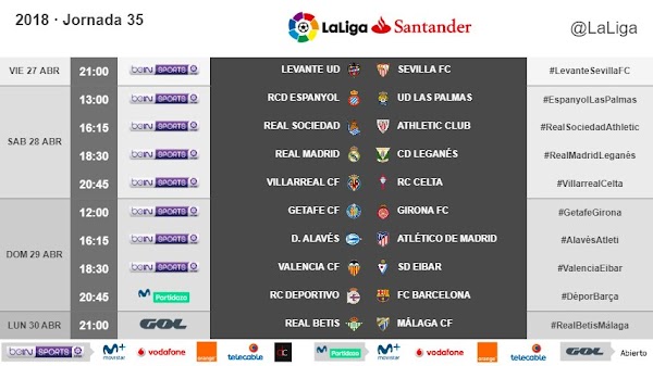 Liga Santander 2017/2018, horarios oficiales de la jornada 35