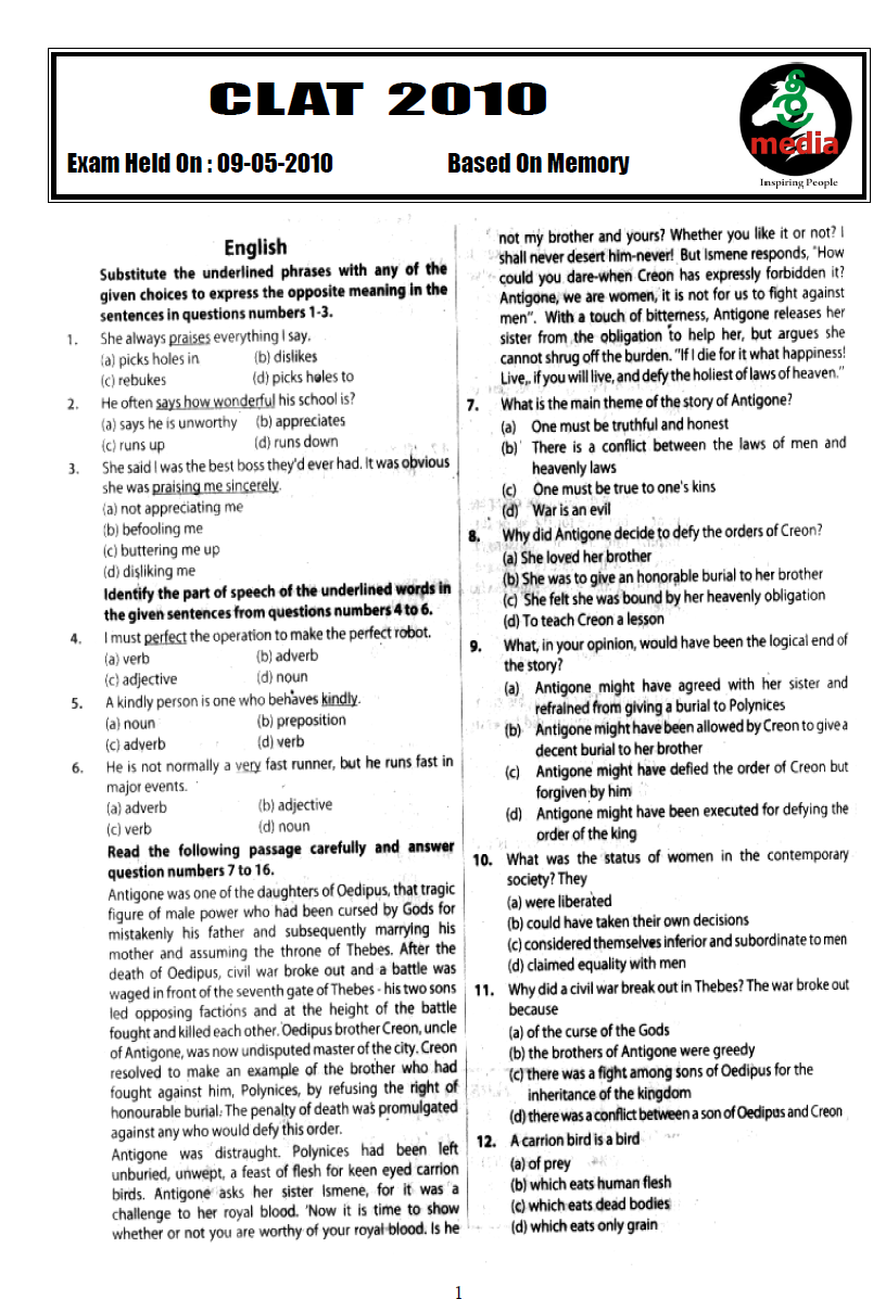 Clat Question Papers Pdf