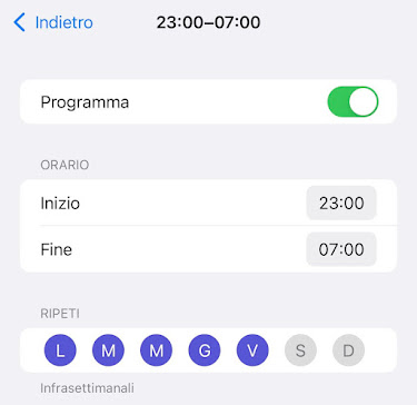 Orari "Non Disturbare" iOS 15