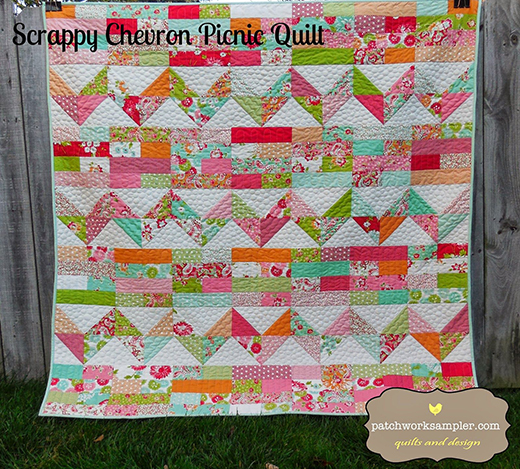 Scrappy Chevron Picnic Quilt designed by Rhonda Roberts of Patchwork Sampler for Moda Fabrics