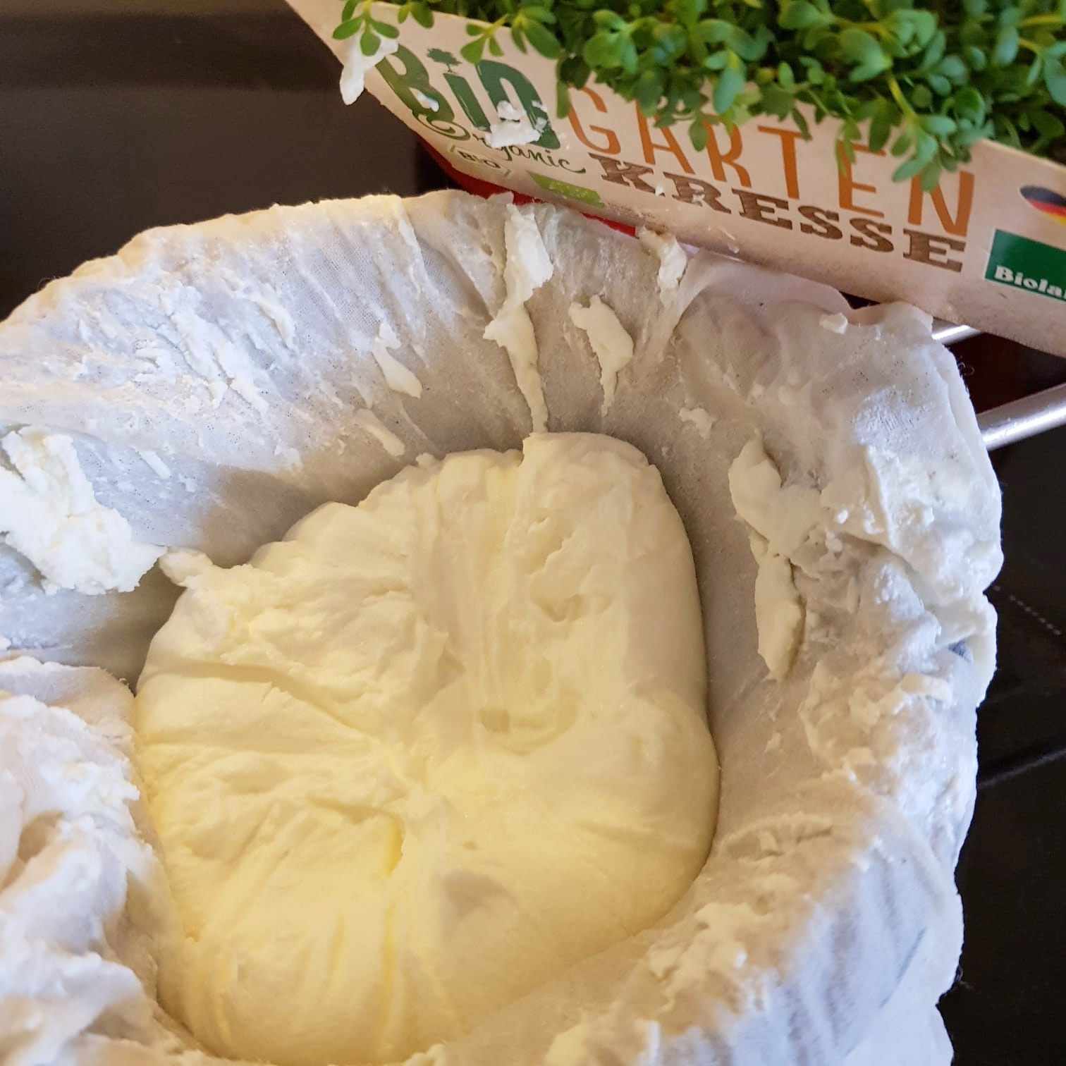 Frischkäse aus Joghurt mit Kräutern und Knobi Frischkäse aus Joghurt mit Kräutern und Knobi