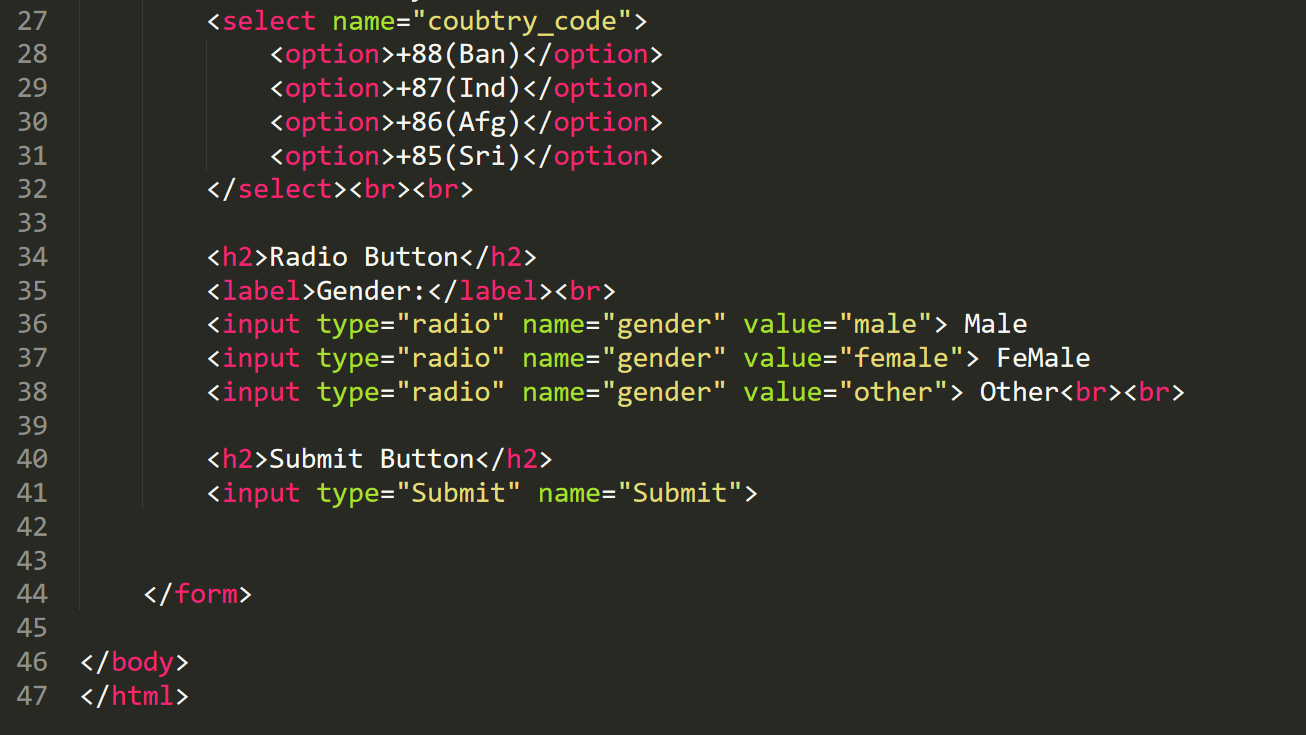 Basic Forms HTML Form HTML Input Types Input Element Text Field 