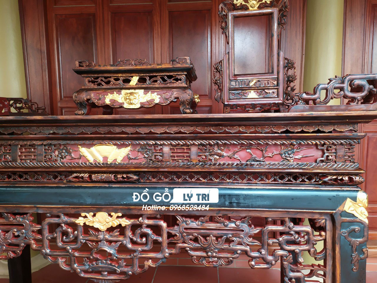 Án gian gỗ gụ Dài 197 Rộng 87 sơn Giả Cổ