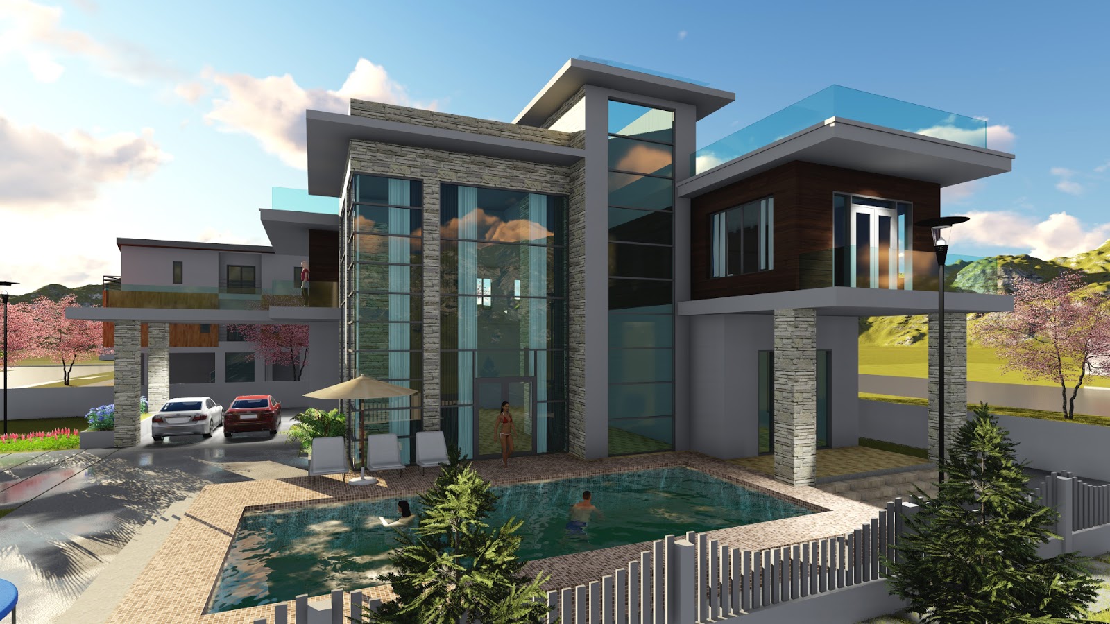 Sketchup Drawing 4 Bedroom Exclusive Modern Villa design