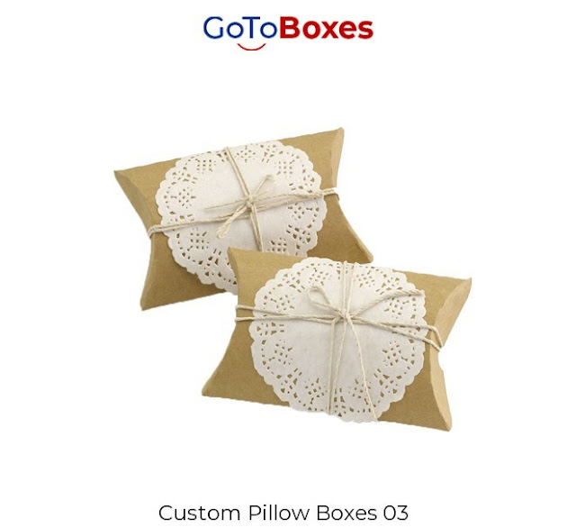Seize the best quality Custom Pillow Boxes with exquisite styling at GoToBoxes. We manufacture boxes with premium quality organic material with free shipping.