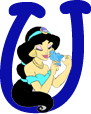 Alfabeto de personajes de Disney con letras azules U.