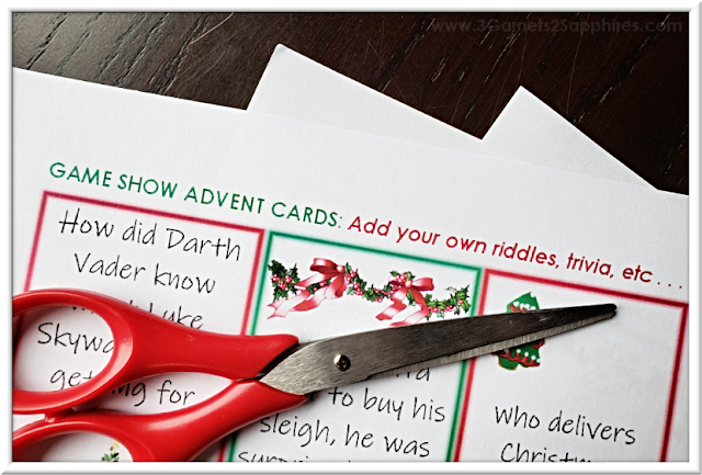 Free Printable Game Show Advent Calendar Activity  |  3 Garnets & 2 Sapphires