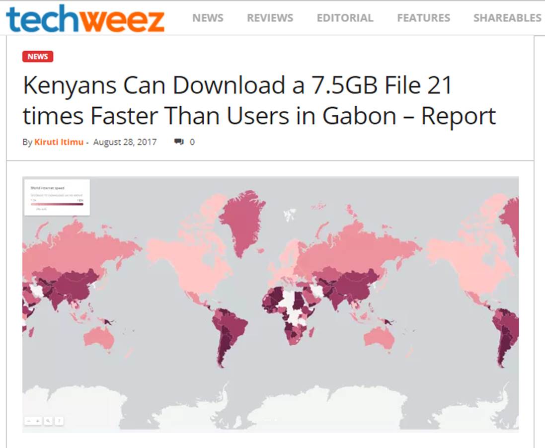 IN KENYA IS 21 TIMES FASTER THAN IN GABON. AU KENYA EST 21 FOIS PLUS RAPIDE QU