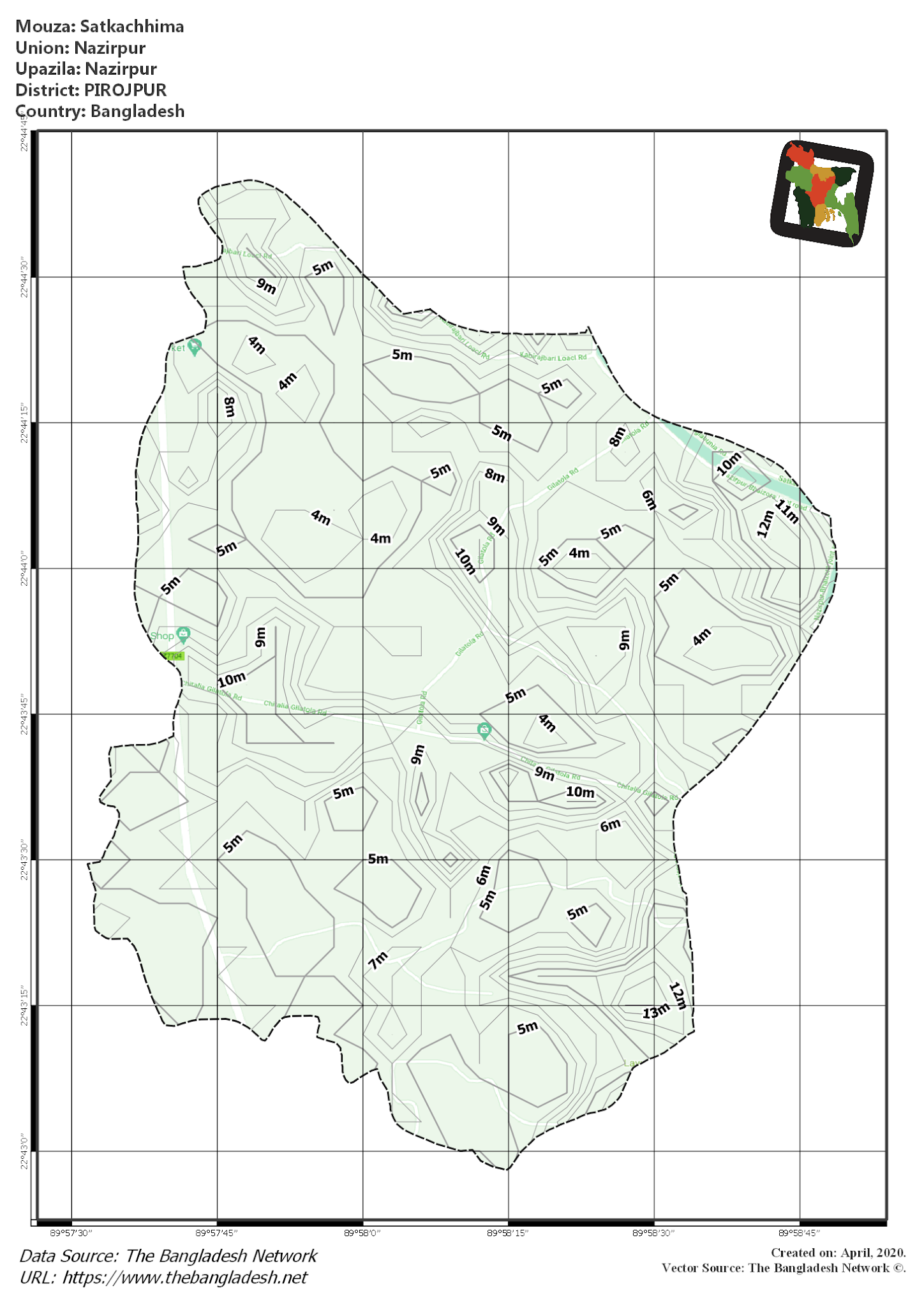Map of Satkachhima Mouza of Nazirpur Upazila, PIROJPUR, Bangladesh.