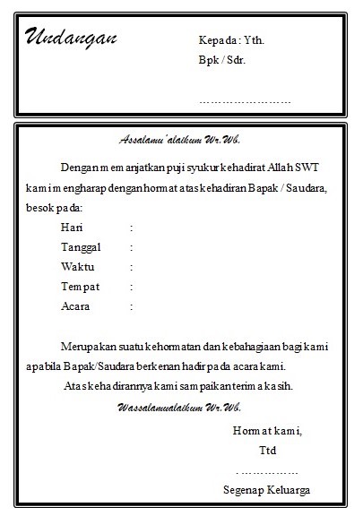 Contoh Undangan Selametan (Selamatan / Kenduri) - Terbaru Terviral