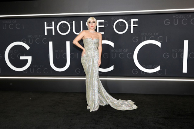 Lady Gaga's red-carpet look in L.A. premiere.