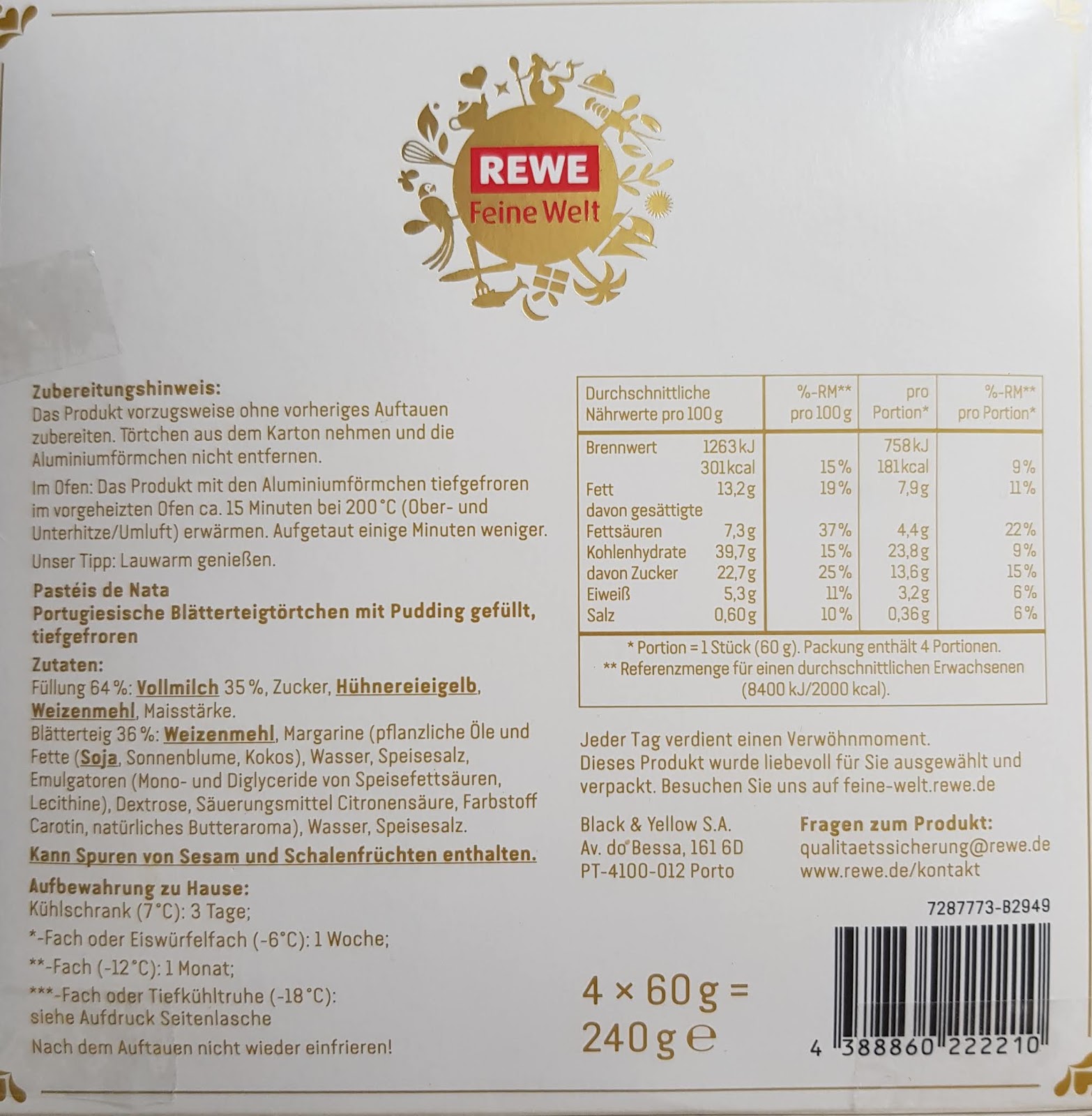 REWE feine Welt Pastéis de Nata Knusprige Blätterteigtaschen