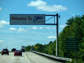 Welcome sign at Ohio border near Lake Erie