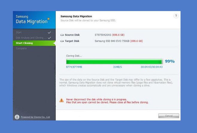 Samsung Data Migration застрял на 0%, 99%, 100%