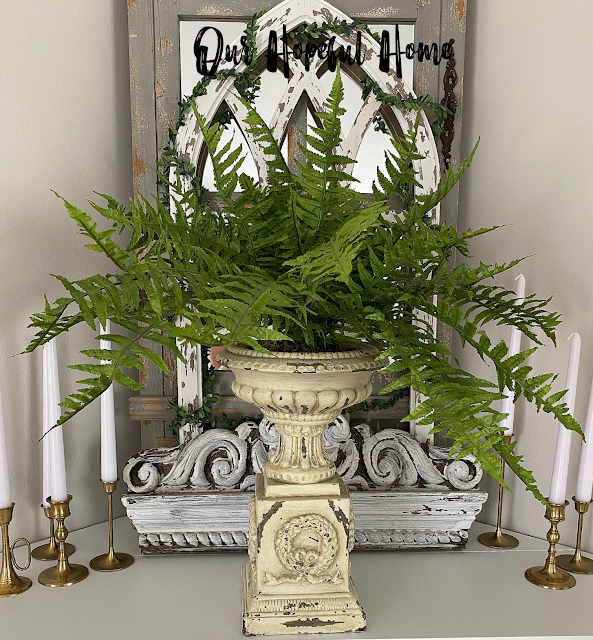 faux Boston fern French urn planter romantic decor