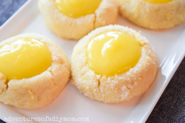 lemon curd cookies on a white plate