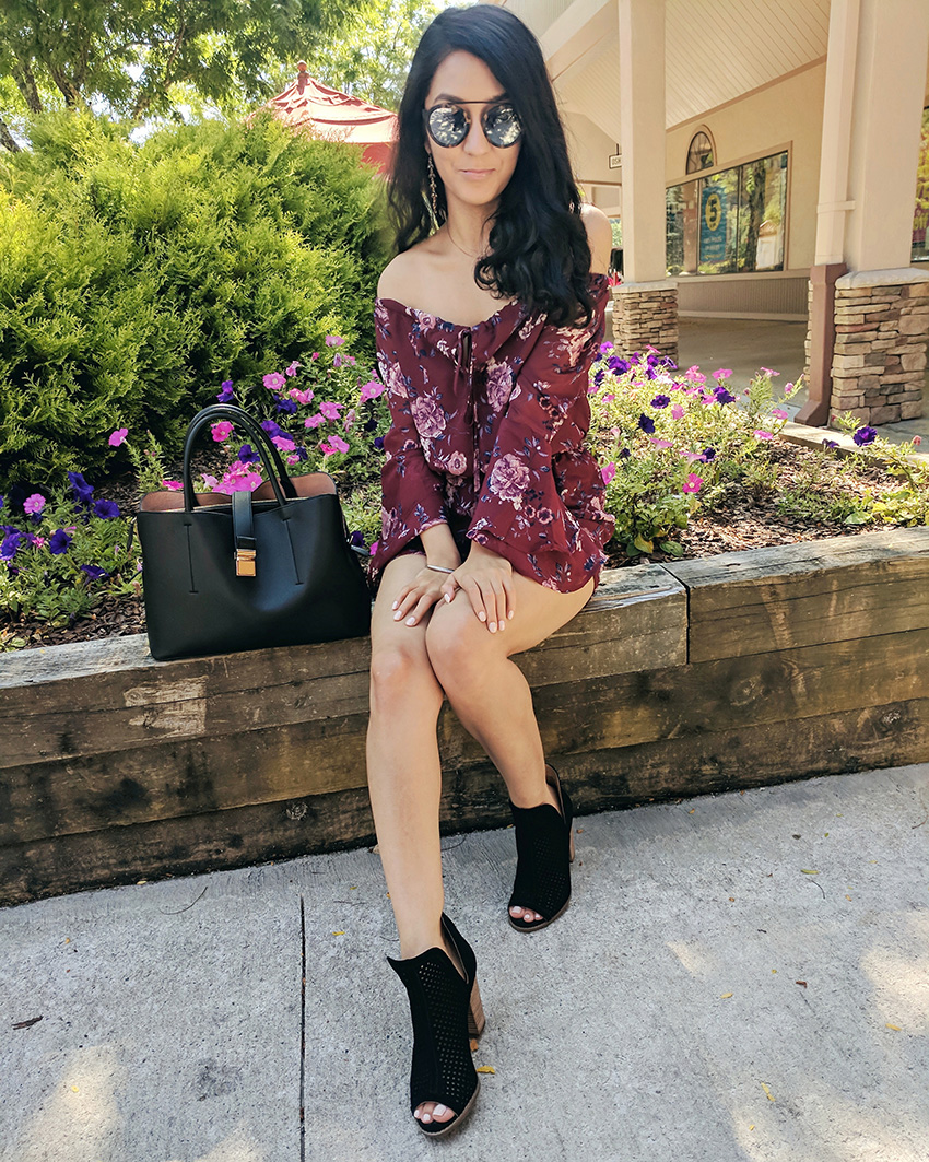 rue 21 floral romper outfit, cute summer outfits, lucky brand larise booties