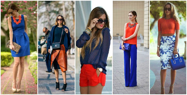 fashion women matching of orange and blue
