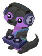 a purple and black otter with headphones and a turntable