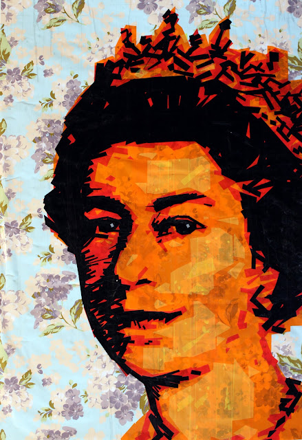 Queen Elizabeth II / tape art sonya bronya contemporary artist israel russia poart
