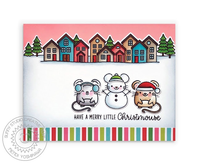 Sunny Studio Stamps: Merry Mice & Scenic Route Mouse Snowman and Christmas House Holiday Card Sunny Studio Stamps: Merry Mice & Scenic Route Mouse Snowman and Christmas House Holiday Card
