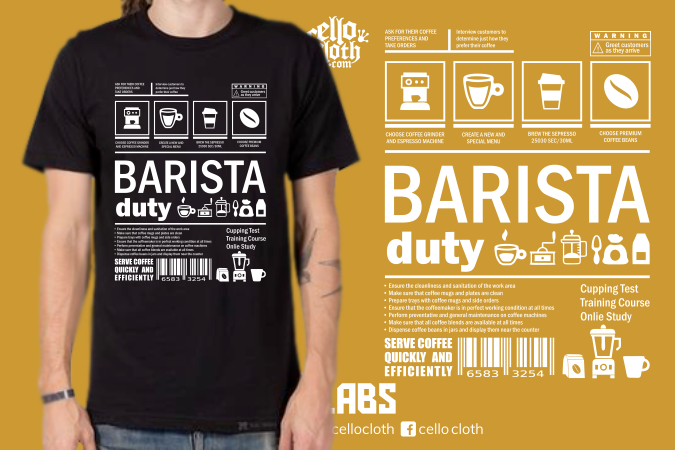 Kaos Kopi Barista Duty - Contoh Desain Kaos Sablon Rubber Plastisol