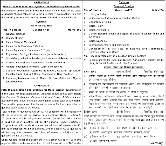 UP BDO Syllabus 2020 2023 BEO Exam Pattern Question Paper